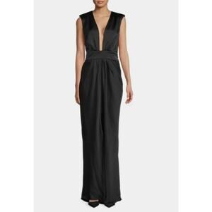 Ramy Brook Quinn Plunge-Neck Gown Dress Black Size 10 NWT Bold Front Slit